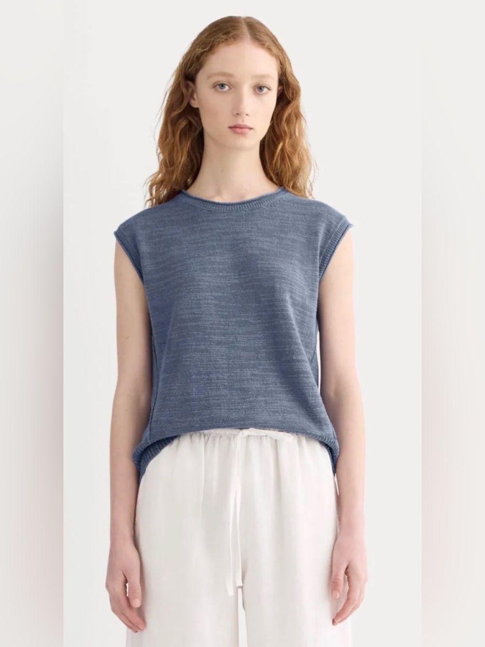New Everlane THE MUSCLE SWEATER IN COTTON LINEN Indigo M Coastal Chic